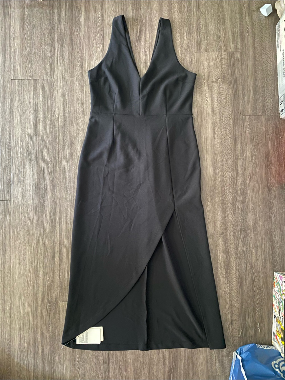 Abercrombie & Fitch Black V-Neck Sleeveless Midi Dress with Front Tulip Skirt
